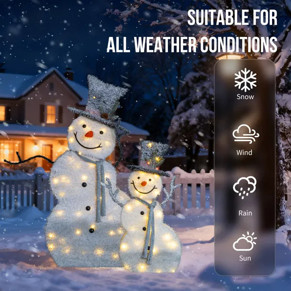Set Of 2 Lighted Snowman With Top Hat Christmas Decorations, Pre-lit 2D Holiday Decor With 80 Warm White LED Lights - view 3