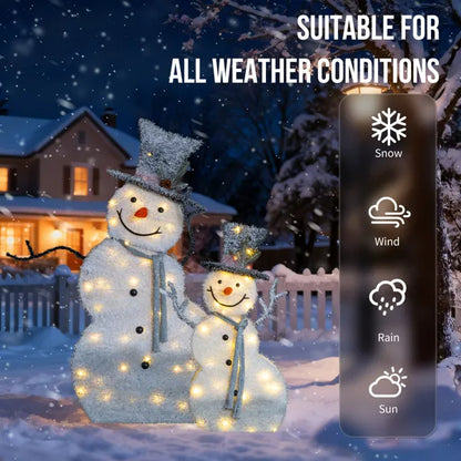 Set Of 2 Lighted Snowman With Top Hat Christmas Decorations, Pre-lit 2D Holiday Decor With 80 Warm White LED Lights - view 3
