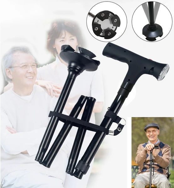 Collapsible Adjustable Height Cane With LED Light Alert Button Walking Stick - view 4