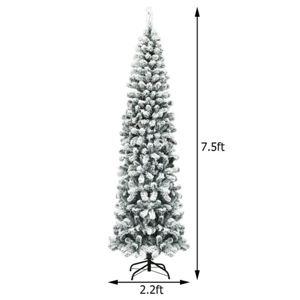 7.5ft Snow Flocked Pencil Christmas Tree - 641 Branch Tips, 350 Warm LED Lights, PVC+Metal - view 4