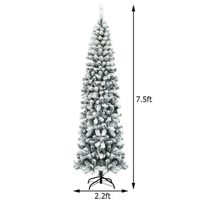 7.5ft Snow Flocked Pencil Christmas Tree - 641 Branch Tips, 350 Warm LED Lights, PVC+Metal - view 4