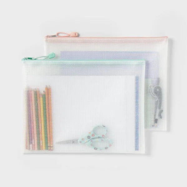 Paper Size Zip Pouches - Water-Resistant, Multi-Color Zipper, 2 Pack