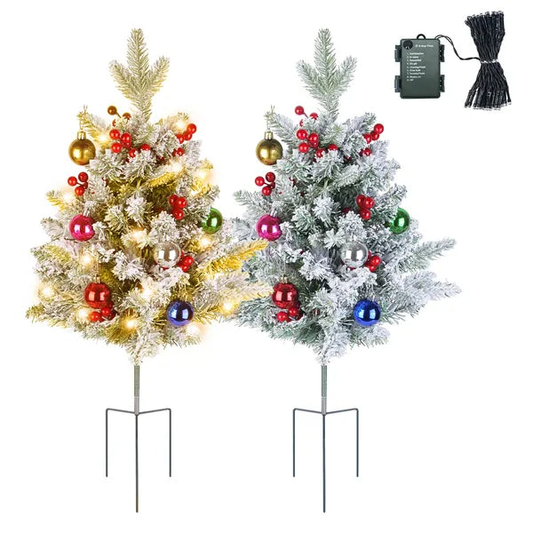 2Pcs Battery Powered Lighted Christmas Tree Urn Filler With Light Artificial Xmas Trees Light With Berries Balls LED - view 5