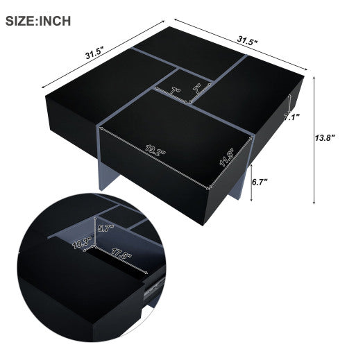 Unique Design Coffee Table With 4 Hidden Storage Compartments, Square Cocktail Table With Extendable Sliding Tabletop - view 3