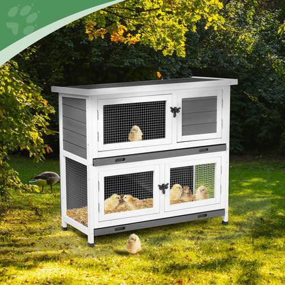 2 Story Solid Wood Rabbit Hutch Bunny Cage with 2 Large Main Rooms, Indoor Outdoor Rabbit House Guinea Pig Cage Pet - view 3