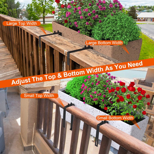 Telescopic Window Planter Bracket, Iron No-Drill Wall-Mounted Flower Box Holder, Tray & Dual-Size Hook - view 2