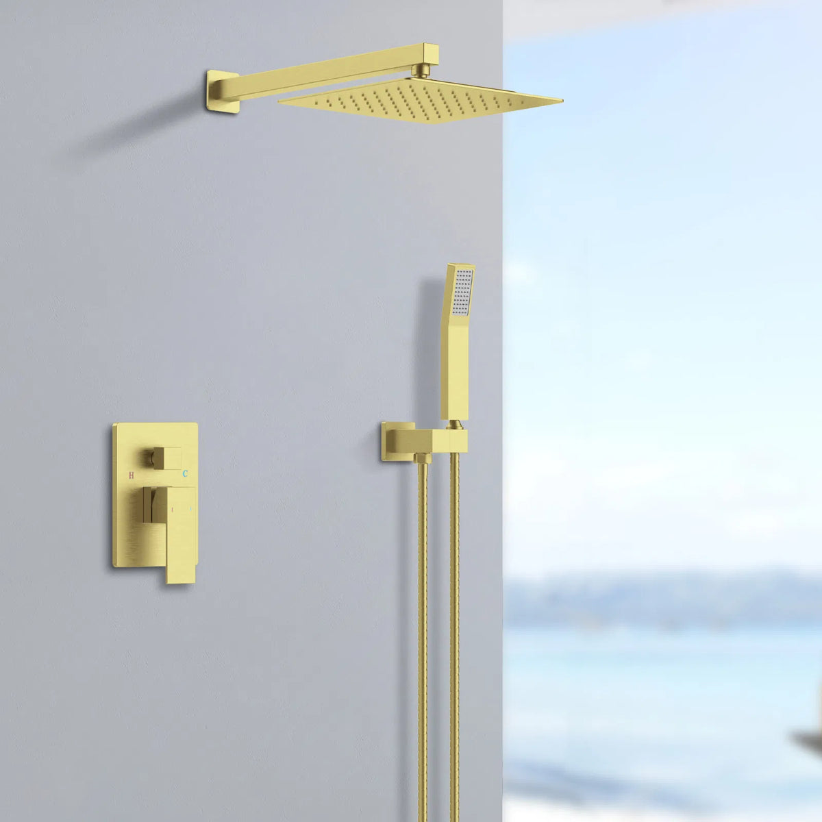 Shower System Shower Faucet Combo Set Wall Mounted with 12" Rainfall Shower Head and handheld shower faucet
