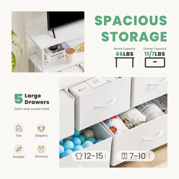Dresser For Bedroom, Chest Of Drawers, 5 Drawer Dresser, Closet Fabric Dresser With Metal Frame Tv Stand - view 9