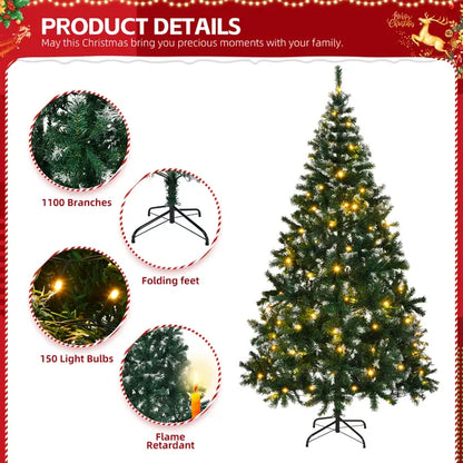 7 FT Snow Tipped Artificial Christmas Tree With DIY 150 Warm Lights, Remote Control - view 3