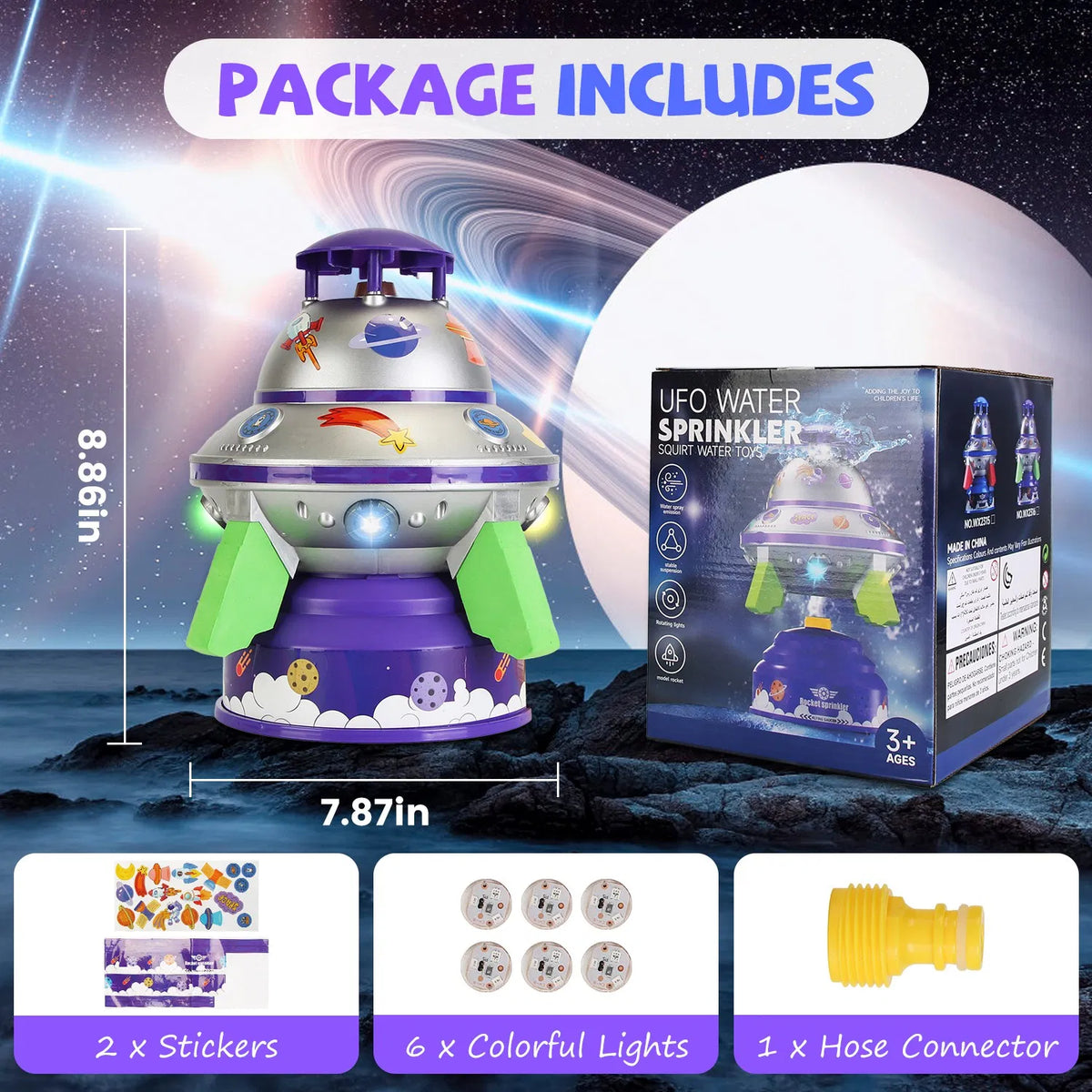 UFO Water Sprinkler Outdoor Summer Rocket Toy With Colorful LED Lights Spinning 1.64FT To 6.56FT Adjustable Height - view 8