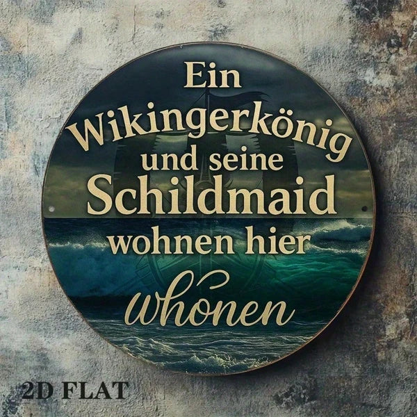 Viking King & Shield Maiden Wall Plaque 8 Inch Round Norse Medieval Aluminum Sign - view 3
