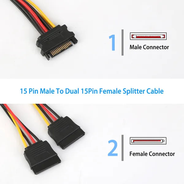15 Pin Y Splitter Cable Adapter Male To Female Converter Cord For Hard Drive - view 2