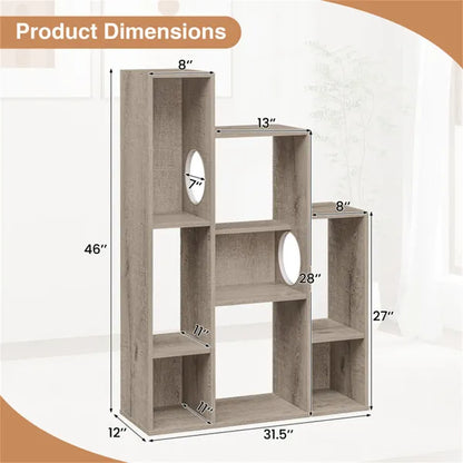 Cat Bookshelf Cabinet (Gray Oak), 8 Organized Storage Sections & Multiple Climbing Platforms - view 4