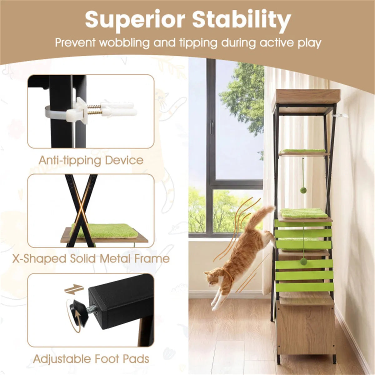 73" Multi-Level Cat Tree with Condo & Perch, Multi-Cat Climbing Tower with Scratching Pad & Interactive Toys - view 8