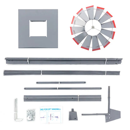 8FT Weather Resistant Yard Garden Windmill Gray & Red - view 3