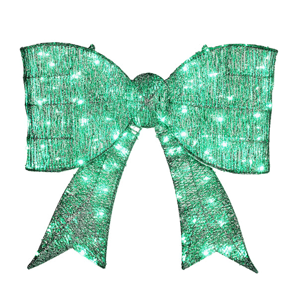 Pre-lit Outdoor Giant Bowknot Christmas Decoration, Lighted Metal Frame With 124 Green LED Lights