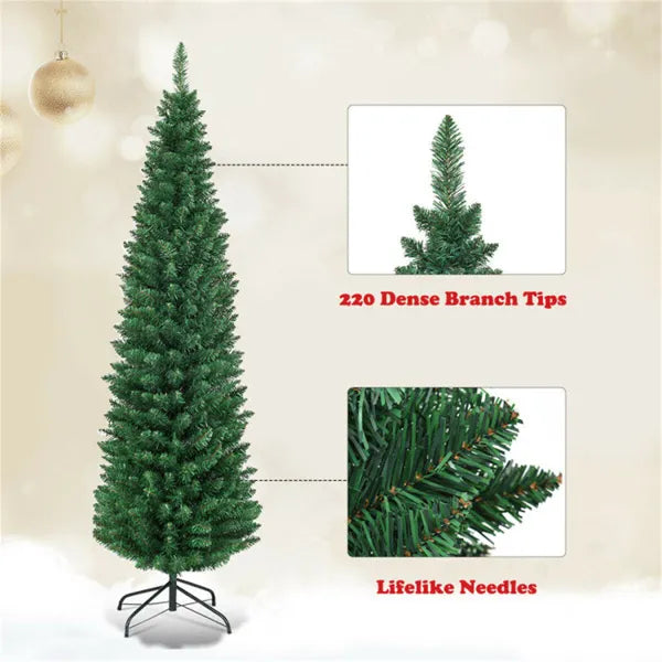 5ft Slim Pencil Christmas Tree - Space-Saving Design For Small Corners, 220 Realistic PVC Branches With Flocked Finish - view 4