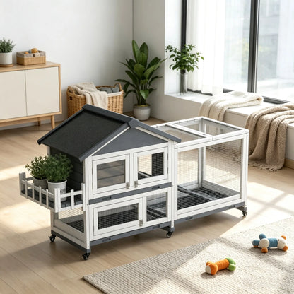 Gray 65" Spacious Wooden Rabbit Hutch: Pet Playpen with Openable Roof for Easy Access & Storage Box for Rabbits - view 6