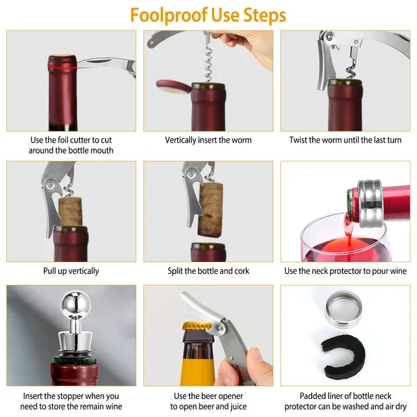 3Pcs Corkscrew Bottle Opener Set Tool Foil Cutter Drip Collar Protector Cork Stopper Wine Bottle Cap Opener - view 3