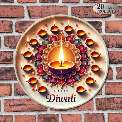 1pc 8x8in 2D Flat Round Sign Vintage, "New Year Diwali" Decorative Plaque - view 5