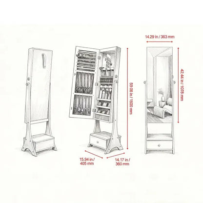 Vintage Style Jewelry Cabinet With 3 Shelves And Foldable Storage - view 2