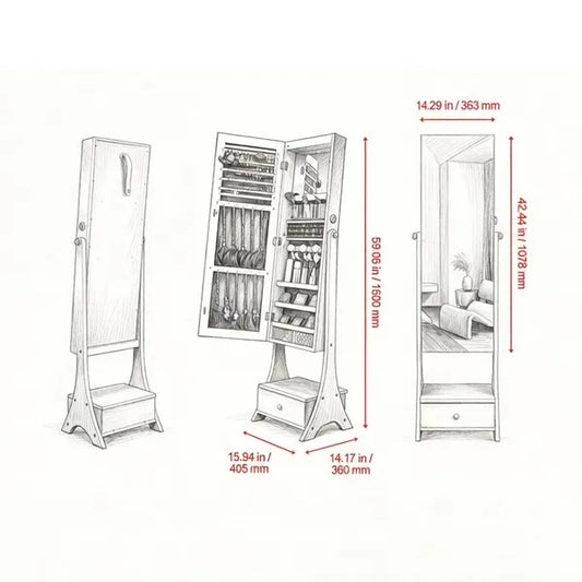Vintage Style Jewelry Cabinet With 3 Shelves And Foldable Storage - view 2