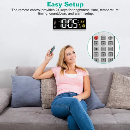15.7in LED Digital Wall Clock With Remote Control 10 Level Brightness 3 Alarm Settings 12 24Hr Format Timing Countdown - view 2