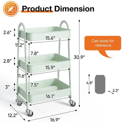 3-4-layer Practical Mobile Trolley, Metal Movable Storage Rack, With Lockable Casters - view 3