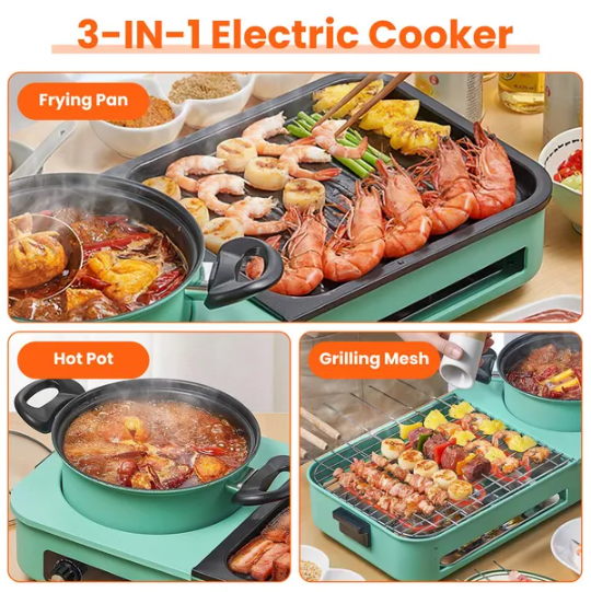 Electric Grill And Hot Pot Combo - 1600W Smokeless Korean BBQ Grill With Dual-Zone Cooking Non-Stick Surface & - view 4