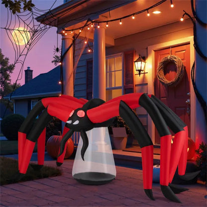 10ft Wide 5ft Tall Giant Halloween Inflatable Spider - LED Head Light 2 Red Eye Tunnel Lights, Black Red Color - view 6