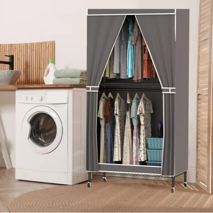 2 Tier Clothing Rack With Cover Portable Wardrobe Closet Covered Garment Rack With 4 Wheels 2 Hanging Rods 2 Hook Racks - view 5
