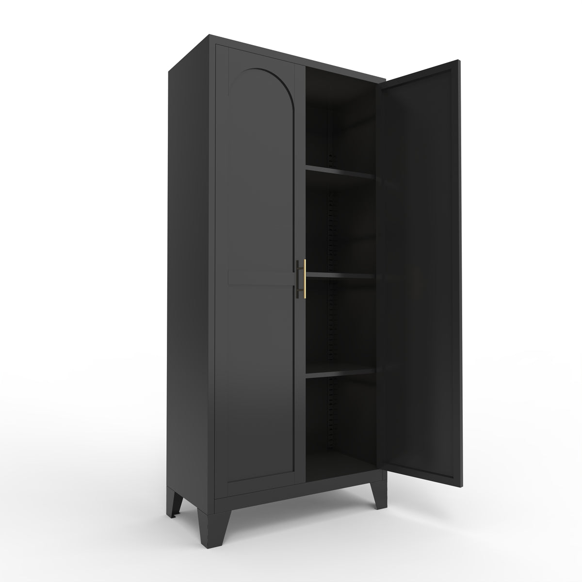 61'' 2 Shapely Doors Cabinet, Metal Storage Cabinet With Doors And Adjustable Shelves, For Bedroom, Living Room Black - view 7