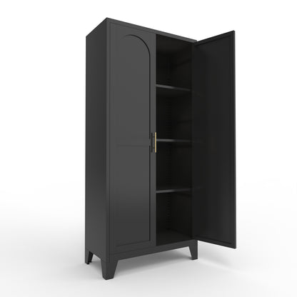 61'' 2 Shapely Doors Cabinet, Metal Storage Cabinet With Doors And Adjustable Shelves, For Bedroom, Living Room Black - view 7