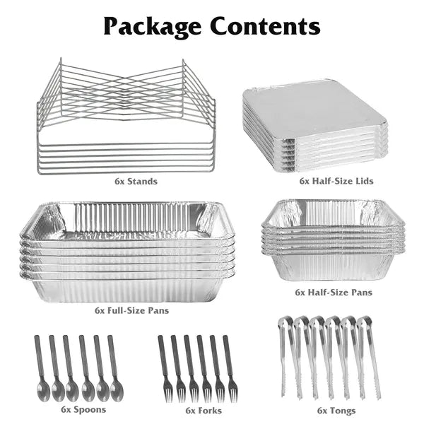Set Of 42Pcs Disposable Chafing Dish Buffet Set Chafing Servers With Covers Spoons Forks Tongs Full-Size Pans Food - view 5