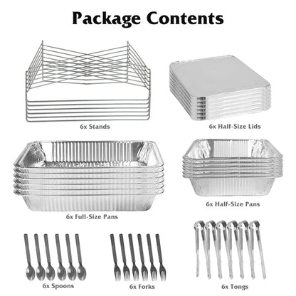 Set Of 42Pcs Disposable Chafing Dish Buffet Set Chafing Servers With Covers Spoons Forks Tongs Full-Size Pans Food - view 5