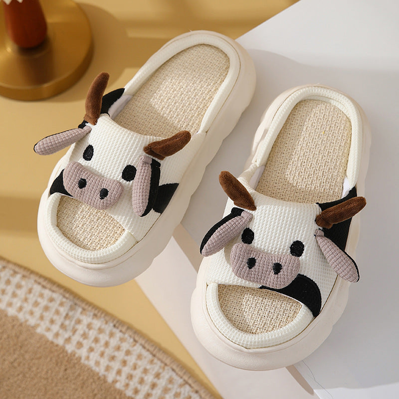 Cute Cartoon Cow Frog Slippers Linen Non-slip Shoes Indoor Garden Home Slippers - view 8