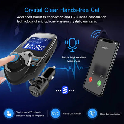 Car Wireless FM Transmitter Fast USB Charge Hands-free Call Car MP3 Player AUX Input - view 2