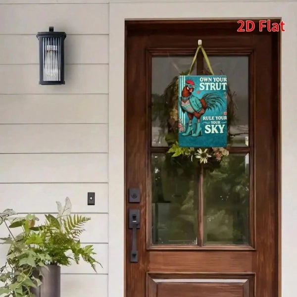 Cute Chicken Rooster Metal Wall Plaque, Farmhouse Style 2D Flat Print Art Decor - view 3