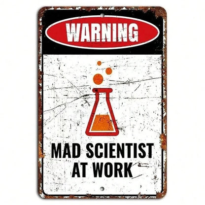 Warning Mad Scientist At Work Rustic Sign Creative Lab Caution Decor