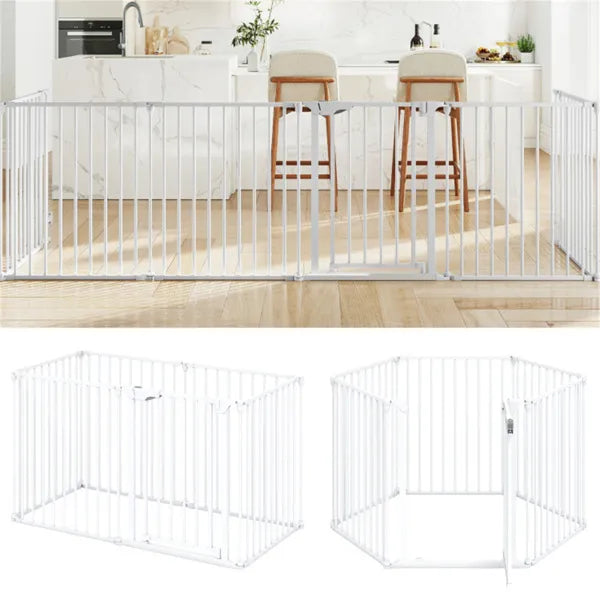 6-Panel Expandable Safety Gate (34.5"-154"), 270° Rotatable Baby/Pet Barrier For Fireplace Stairway Doorway-White - view 2