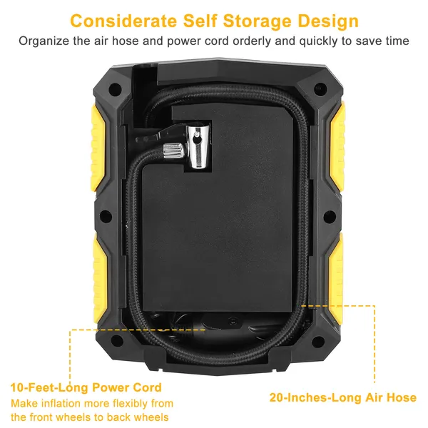 Tire Inflator 12V DC 120W 150PSI Tire W LCD Electric Air Compressor 25L Min Large Air Flow - view 3