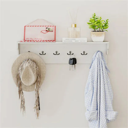 Wall Mount Coat Rack With Shelf - 31.5" x5.5" x8", 6 Hooks & 110LBS Capacity (White) - view 5