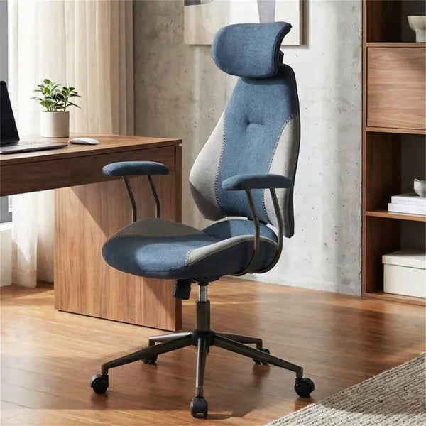 Gray Blue Color Blocking Office Chair With 2D Adjustable Headrest, Ergonomic High-Back Desk Chair 330 Lbs Capacity - view 2