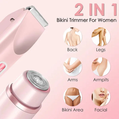 2 In 1 Bikini Trimmer For Women Dual Head Cordless Body Shaver IPX7 Waterproof Rechargeable Pubic Hair Razor Wet - view 5