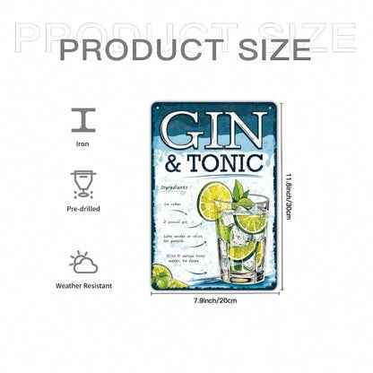 Dodino Retro Gin Tonic Roostertail Metal Sign, Bar Phrases Vintage Iron Wall Art - view 6