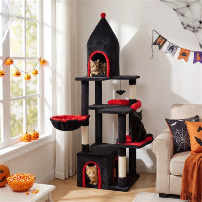 Gothic 5-Level Cat Tree 63" Tall with Sisal Scratching Posts Black Red Cat Tower - view 8