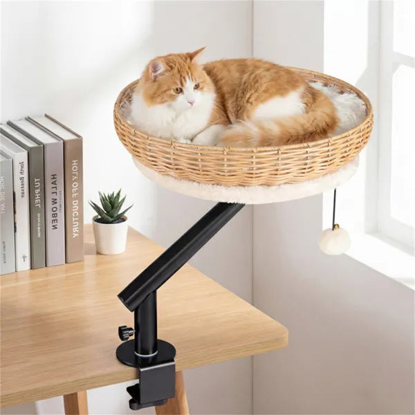 360° Rotatable Desktop Cat Bed Perch, 2-in-1 Workspace Cat Retreat With Jingling Ball (Natural + Black + White) - view 5