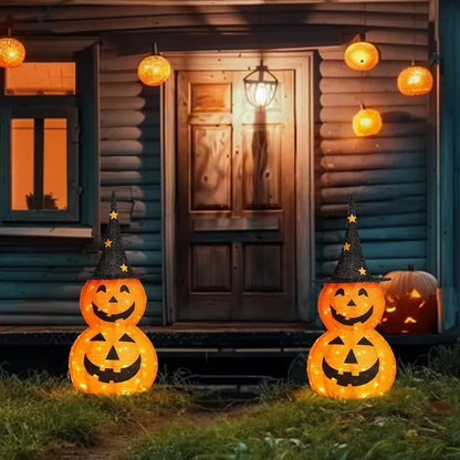3FT Cute Collapsible Lighted Halloween Decorations Outdoor, 2-PCS Pop Up Halloween Pumpkin Decorations