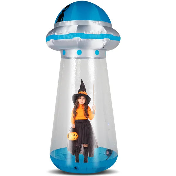 8.8 FT Halloween Inflatable UFO Yard Decoration, Fun Tall Blow Up Yard Decor With Built-in LED Lights And Stand Inside - view 4