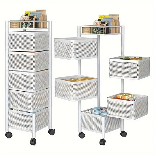 Rotating Kitchen Storage Shelf 5 Tier, Metal Fruit Vegetable Storage Basket Multi-Layer Vegetable Rack Storage Trolley